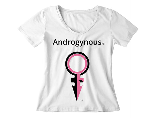 ANDROGYNOUS+SYMBOL PINK AND BLACK ON WHITE PRINTED RINGSPUN COTTON-T-SHIRT
