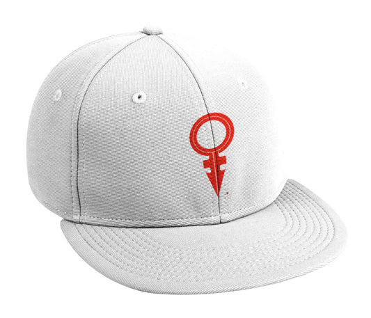 ANDROGYNOUS SYMBOL RED ON WHITE PRINTED -6 PANEL - COTTON CAP