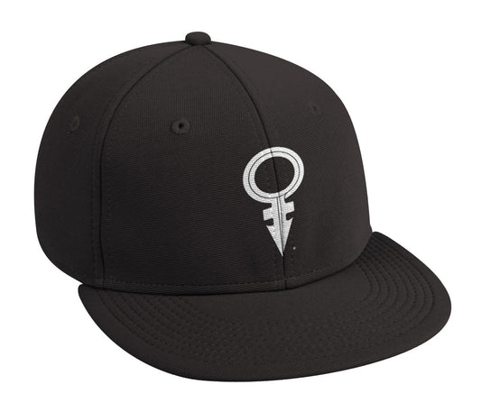 ANDROGYNOUS SYMBOL WHITE ON BLACK PRINTED-6 PANEL - COTTON CAP
