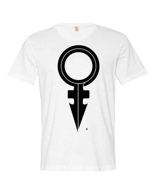 ANDROGYNOUS SYMBOL BLACK ON WHITE PRINTED FINE JERSEY COTTON-T-SHIRT