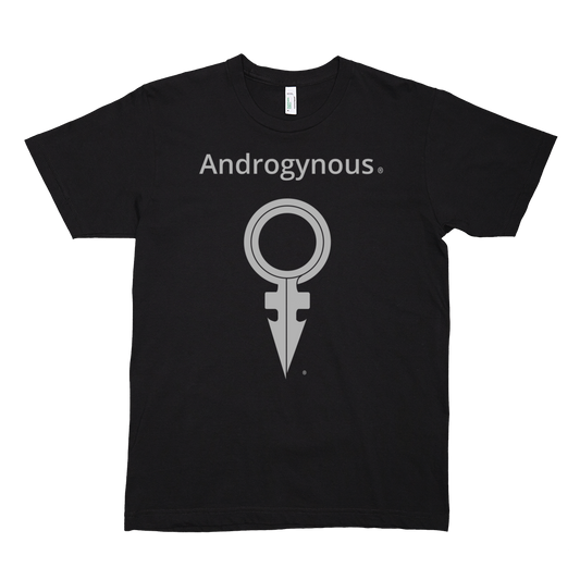 ANDROGYNOUS + SYMBOL SILVER ON BLACK PRINTED FINE JERSEY COTTON -T-SHIRT