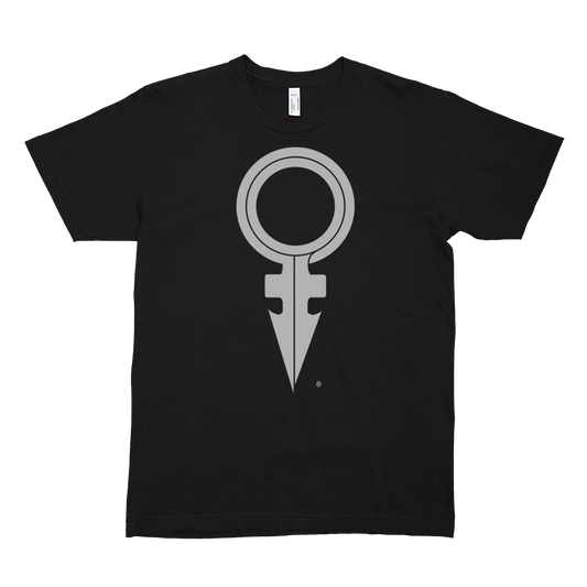ANDROGYNOUS SYMBOL SILVER ON BLACK PRINTED FINE JERSEY COTTON-T-SHIRT