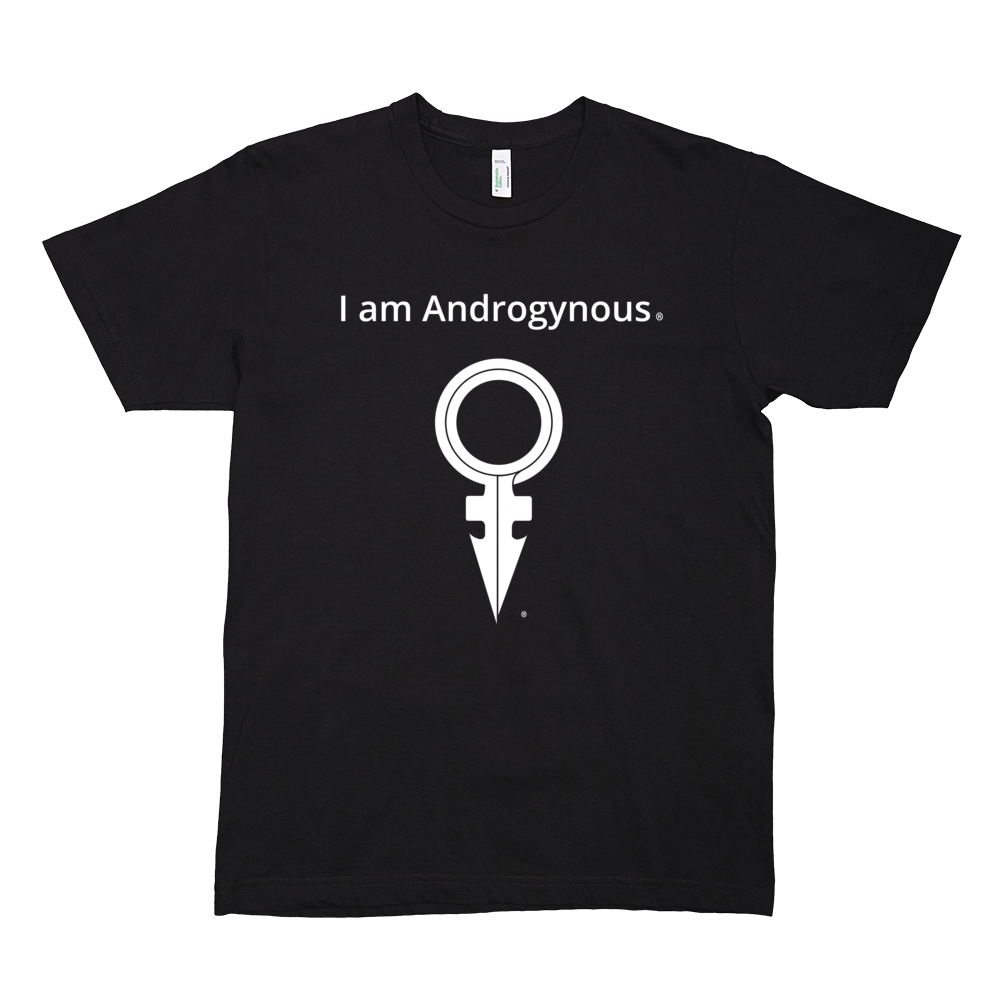 I AM ANDROGYNOUS + SYMBOL WHITE ON BLACK PRINTED ORGANICFINE JERSEY COTTON -T-SHIRT