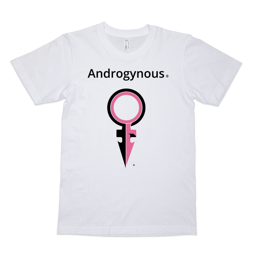 ANDROGYNOUS + SYMBOL PINK AND BLACK ON WHITE PRINTED ORGANIC FINE JERSEY COTTON-T-SHIRT