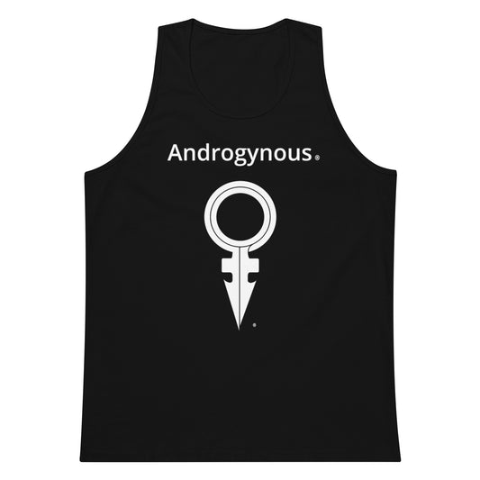 ANDROGYNOUS + SYMBOL WHITE ON BLACK PRINTED RINGSPUN Men’s premium tank top