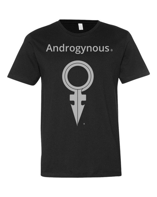 ANDROGYNOUS+SYMBOL SILVER ON BLACK PRINTED FINE JERSEY COTTON -T-SHIRT