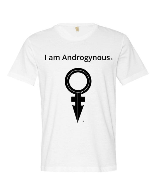I AM ANDROGYNOUS + SYMBOL BLACK ON WHITE PRINTED FINE JERSEY COTTON-T-SHIRT