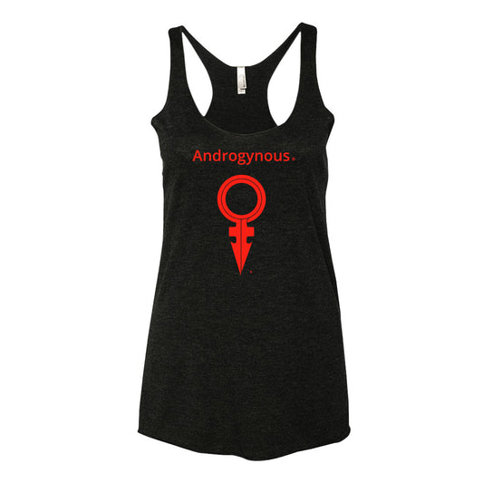 ANDROGYNOUS + SYMBOL RED ON BLACK PRINTED RINGSPUN COTTON –JERSEY T-SHIRT