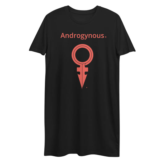 ANDROGYNOUS + SYMBOL RED ON BLACK PRINTED RINGSPUN Organic cotton t-shirt dress
