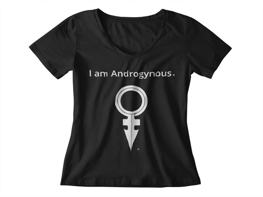I AM ANDROGYNOUS + SYMBOL WHITE ON BLACK PRINTED RINGSPUN COTTON-T-SHIRT