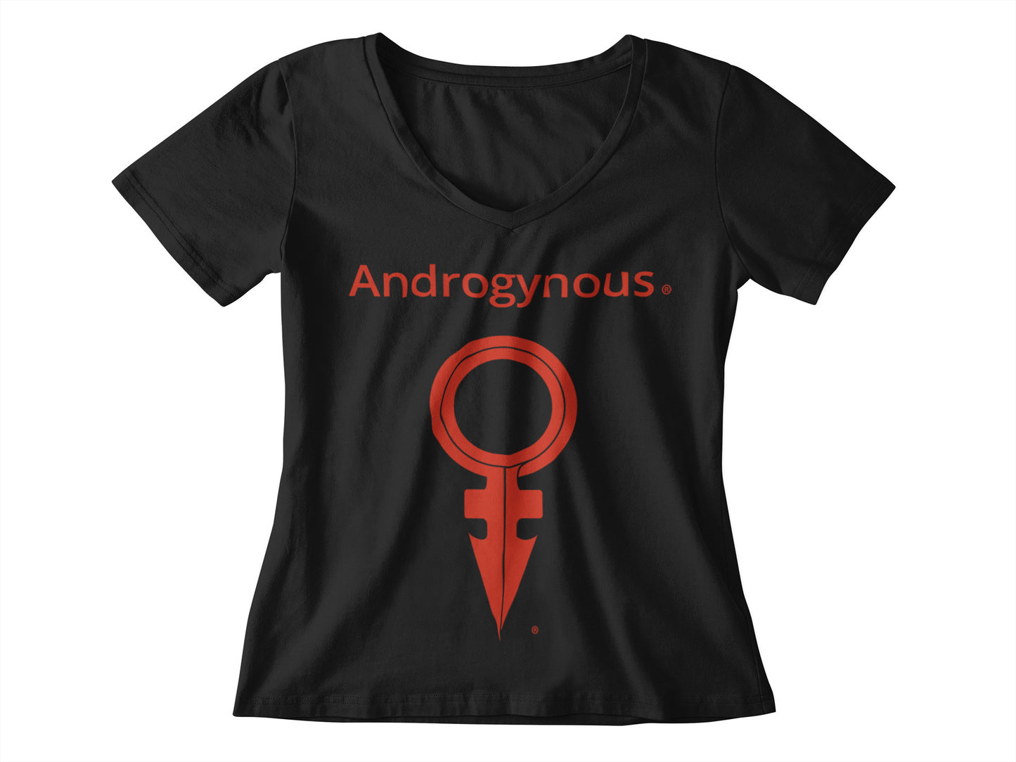 ANDROGYNOUS + SYMBOL RED ON BLACK PRINTED RINGSPUN COTTON –T-SHIRT