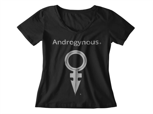 ANDROGYNOUS + SYMBOL SILVER ON BLACK PRINTED RINGSPUN COTTON-T-SHIRT