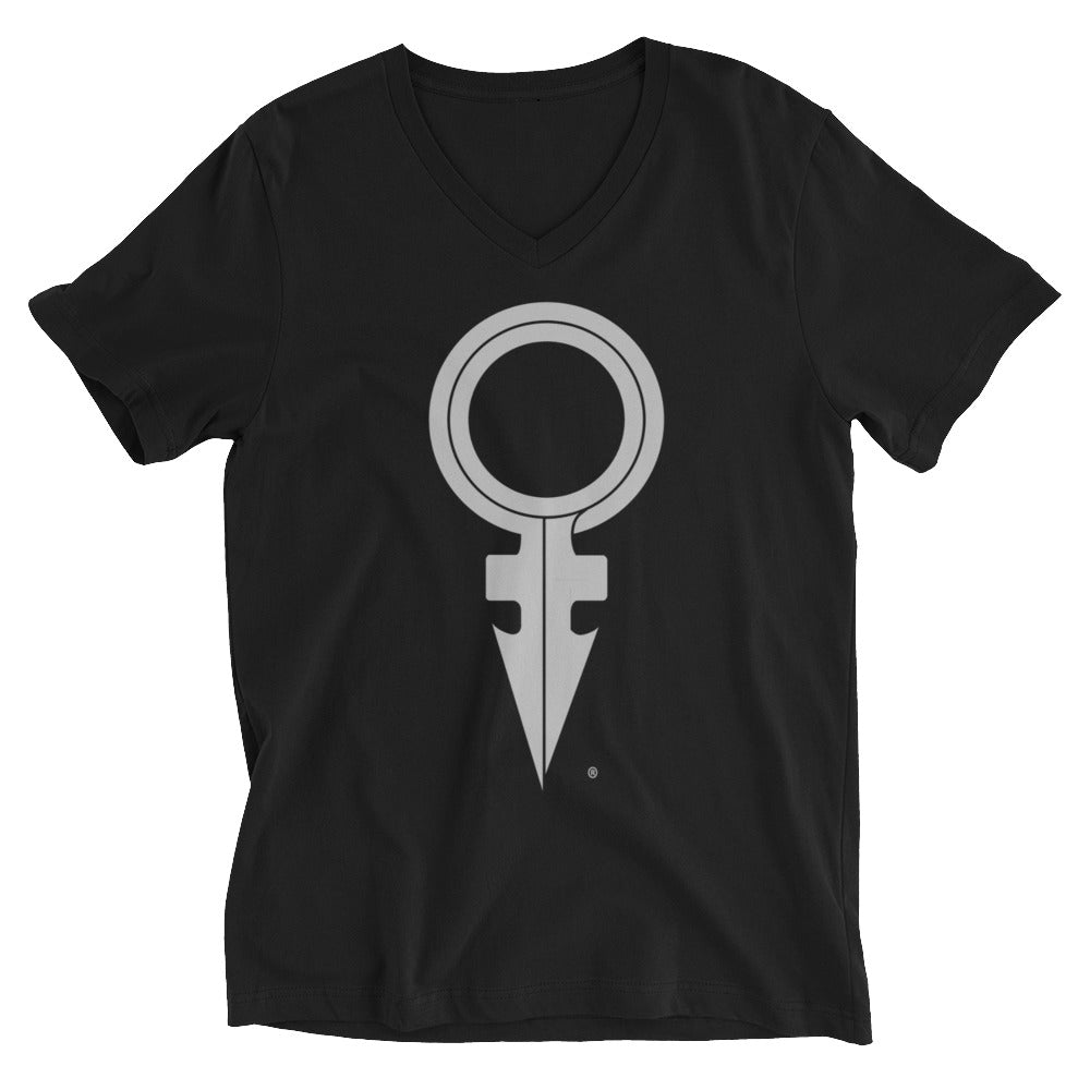 ANDROGYNOUS SYMBOL SILVER ON BLACK PRINTED Unisex Short Sleeve V-Neck T-Shirt