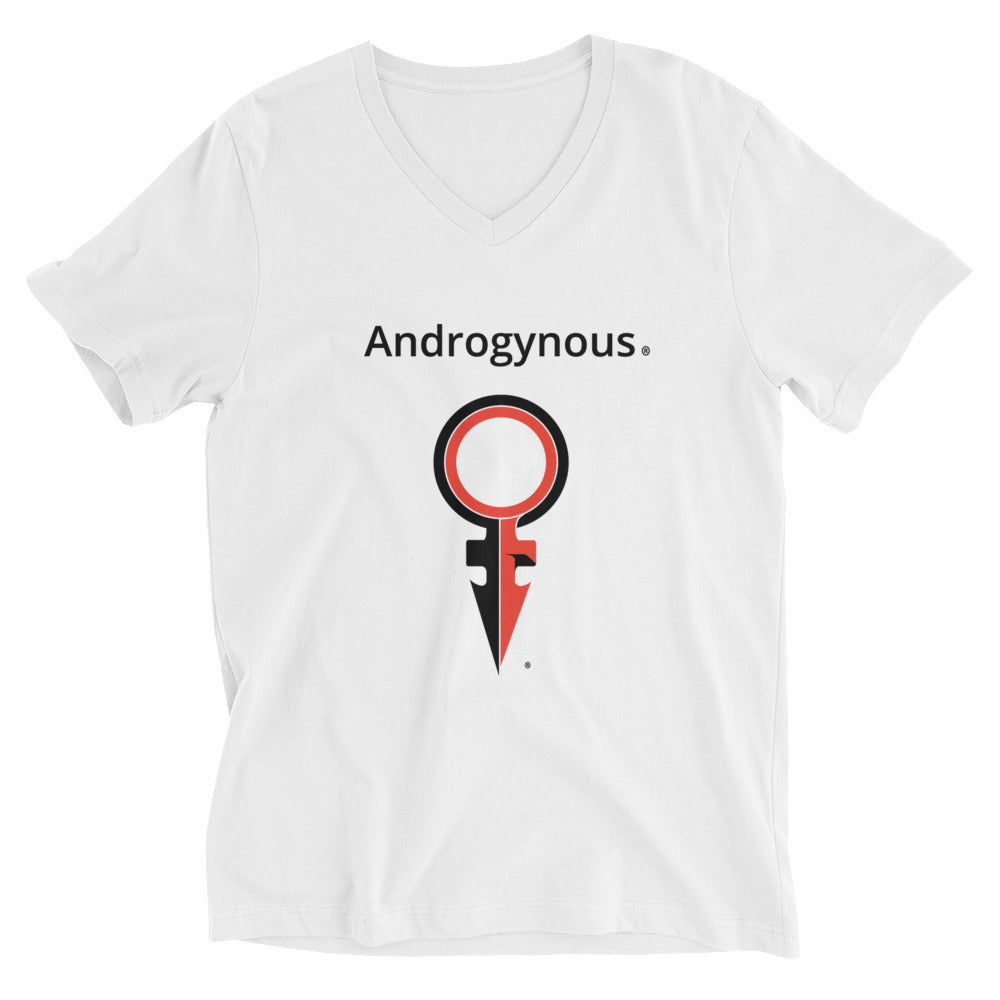 ANDROGYNOUS + SYMBOL BLACK AND RED ON WHITE PRINTED Unisex Short Sleeve V-Neck T-Shirt