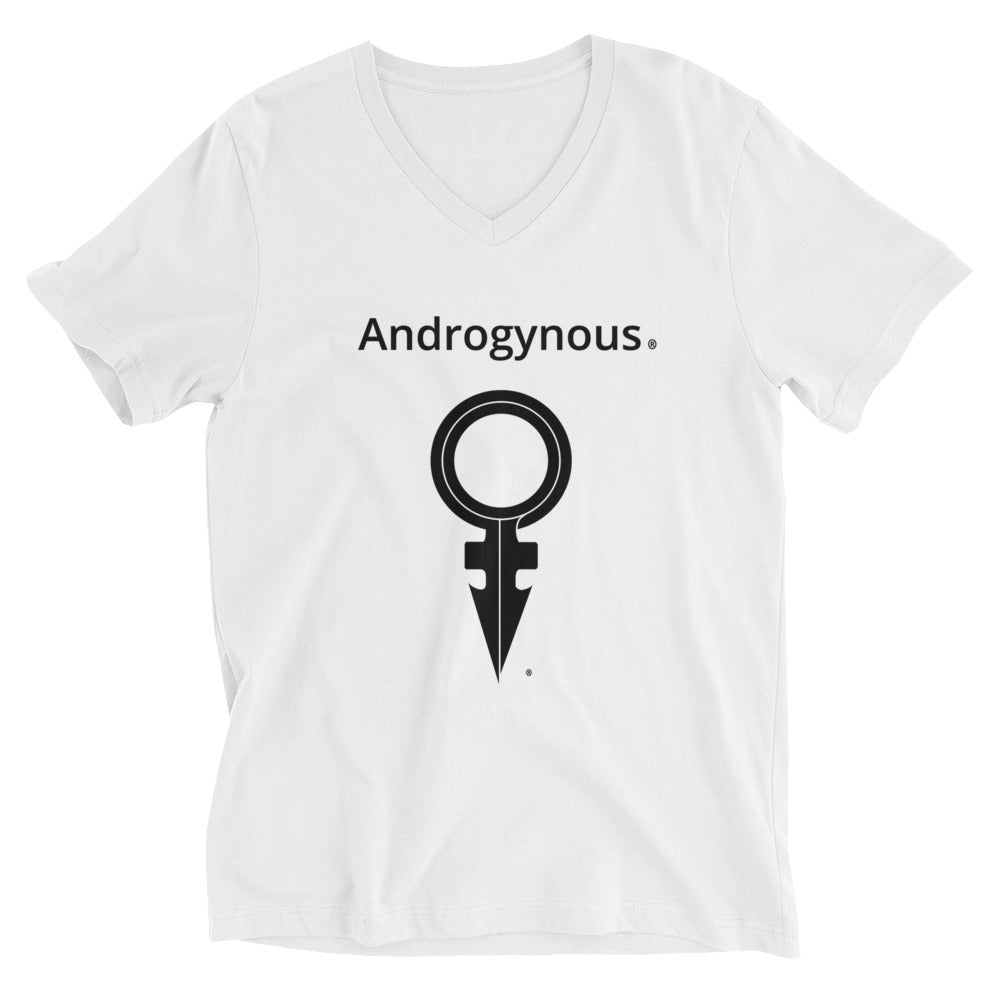 ANDROGYNOUS + SYMBOL BLACK ON WHITE PRINTED Unisex Short Sleeve V-Neck T-Shirt