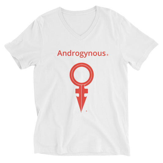 ANDROGYNOUS + SYMBOL RED ON WHITE PRINTED Unisex Short Sleeve V-Neck T-Shirt