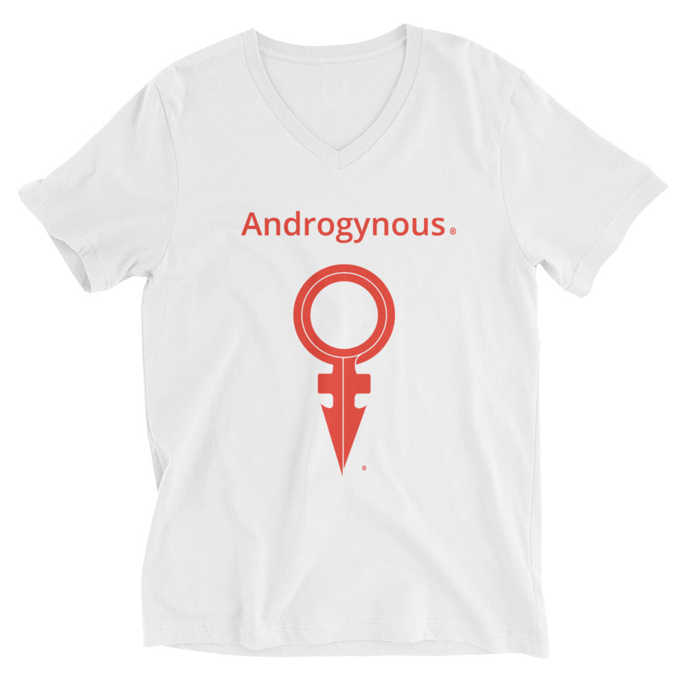 ANDROGYNOUS + SYMBOL RED ON WHITE PRINTED Unisex Short Sleeve V-Neck T-Shirt