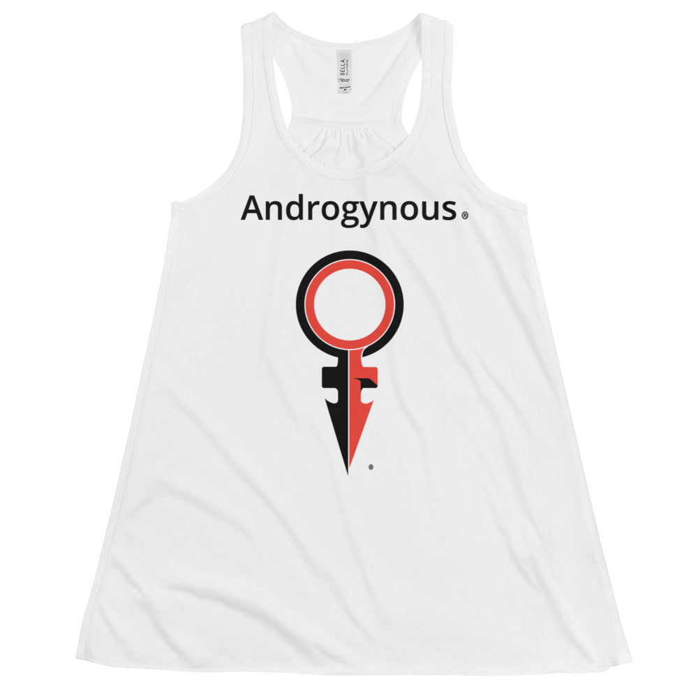 ANDROGYNOUS + SYMBOL BLACK AND RED ON WHITE PRINTED RINGSPUN Women's Flowy Racerback Tank