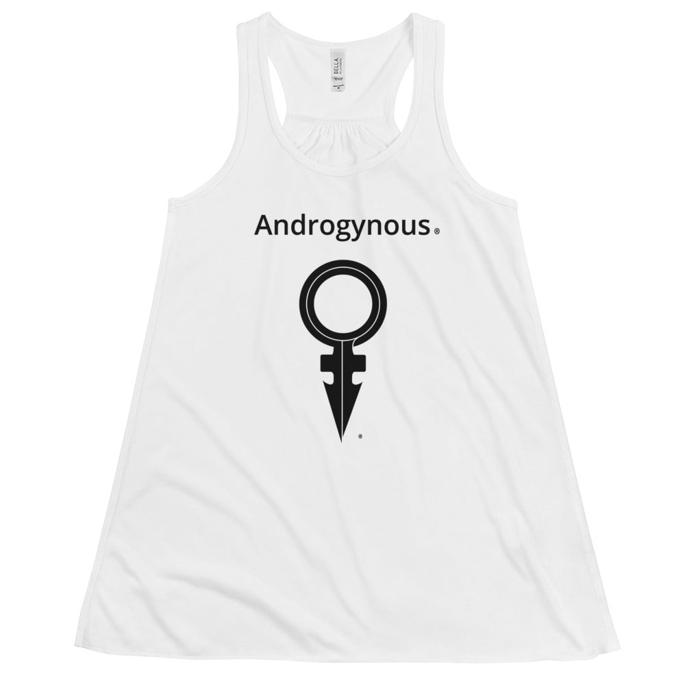 ANDROGYNOUS + SYMBOL BLACK ON WHITE PRINTED RINGSPUN Women's Flowy Racerback Tank