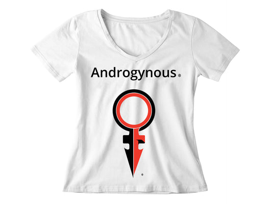 ANDROGYNOUS+SYMBOL  BLACK AND RED ON WHITE PRINTED RINGSPUN COTTON-T-SHIRT