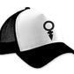 ANDROGYNOUS SYMBOL BLACK ON BLACK/WHITE/BLACK PRINTED-5 PANEL - CAP