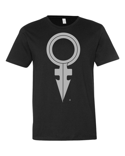 ANDROGYNOUS SYMBOL SILVER ON BLACK PRINTED FINE JERSEY COTTON-T-SHIRT