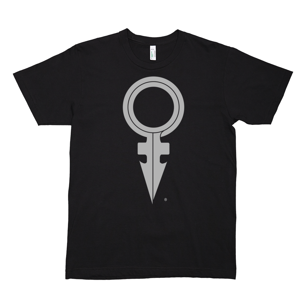ANDROGYNOUS SYMBOL SILVER ON BLACK PRINTED FINE JERSEY COTTON-T-SHIRT