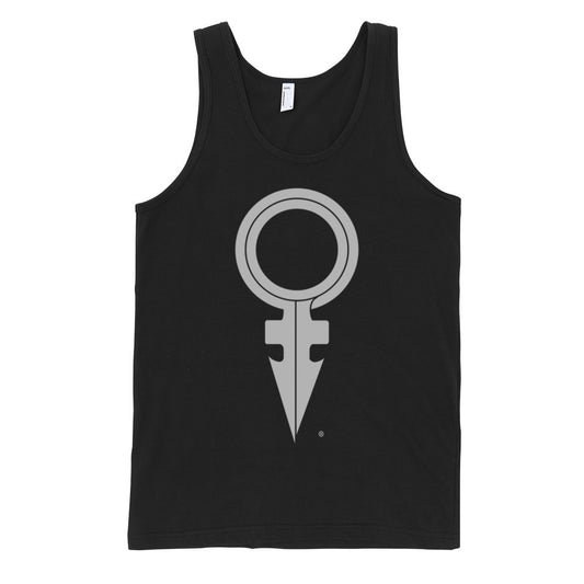 ANDROGYNOUS SYMBOL SILVER ON BLACK PRINTED FINE JERSEY COTTON-T-SHIRT