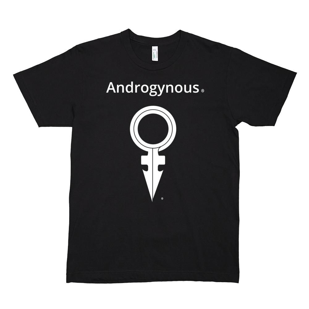 ANDROGYNOUS + SYMBOL WHITE ON BLACK PRINTED ORGANIC FINE JERSEY COTTON -T-SHIRT