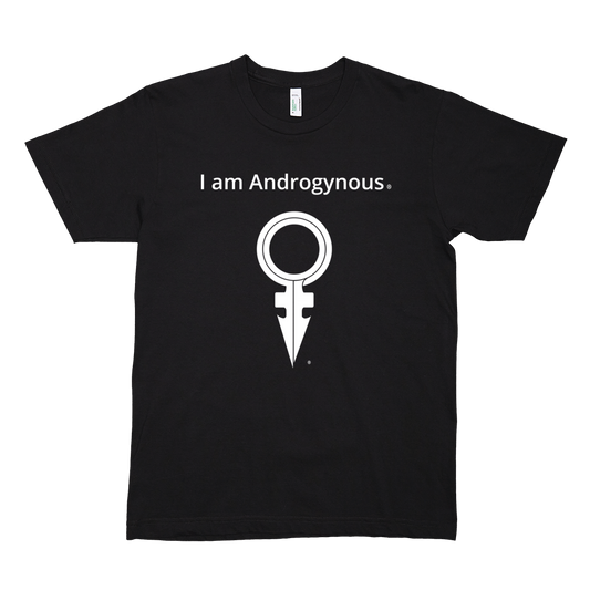 I AM ANDROGYNOUS + SYMBOL WHITE ON BLACK PRINTED ORGANICFINE JERSEY COTTON -T-SHIRT
