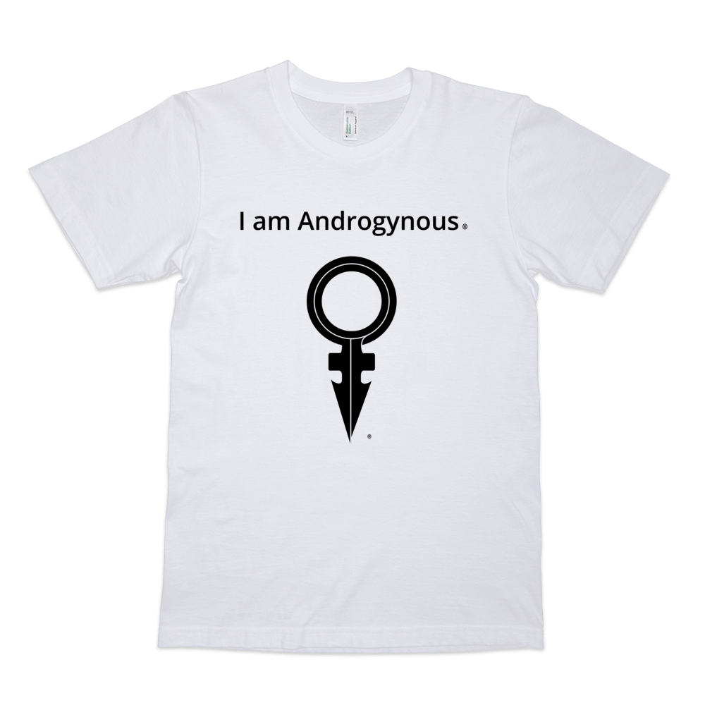 I AM ANDROGYNOUS + SYMBOL BLACK ON WHITE PRINTED ORGANIC FINE JERSEY COTTON-T-SHIRT