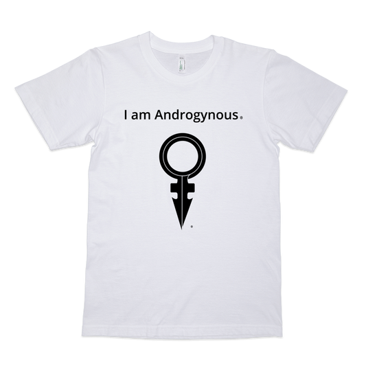 I AM ANDROGYNOUS + SYMBOL BLACK ON WHITE PRINTED ORGANIC FINE JERSEY COTTON-T-SHIRT