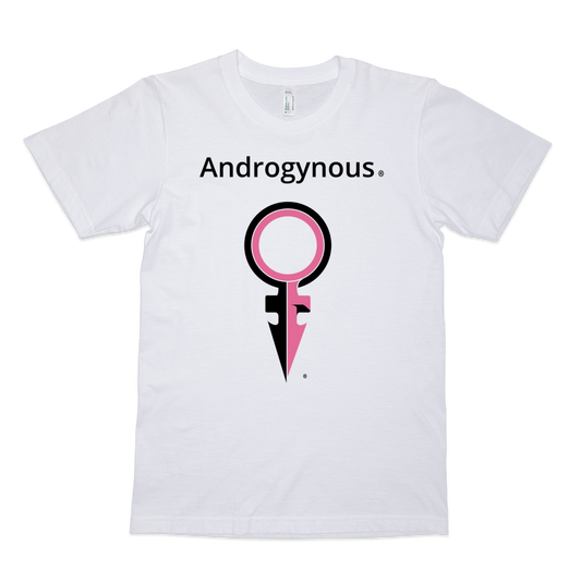 ANDROGYNOUS + SYMBOL PINK AND BLACK ON WHITE PRINTED ORGANIC FINE JERSEY COTTON-T-SHIRT