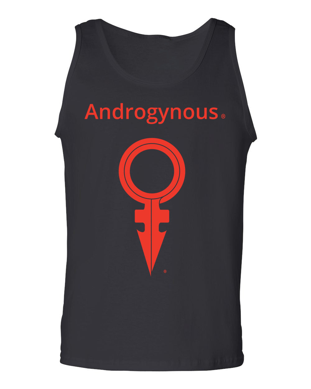 ANDROGYNOUS + SYMBOL RED ON BLACK PRINTED COTTON –T-SHIRT