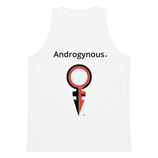 ANDROGYNOUS + SYMBOL BLACK AND RED ON WHITE PRINTED Men’s premium tank top