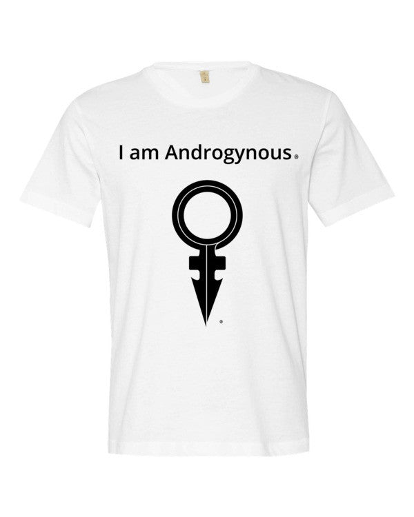 I AM ANDROGYNOUS + SYMBOL BLACK ON WHITE PRINTED FINE JERSEY COTTON-T-SHIRT