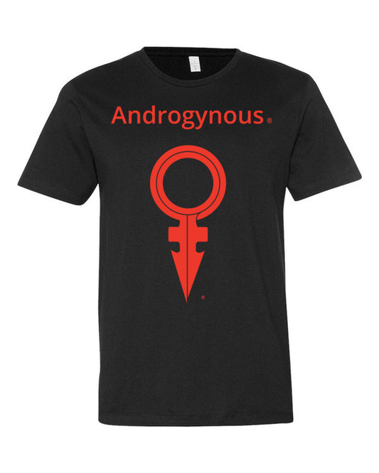ANDROGYNOUS +SYMBOL RED ON BLACK PRINTED FINE JERSEY COTTON –T-SHIRT