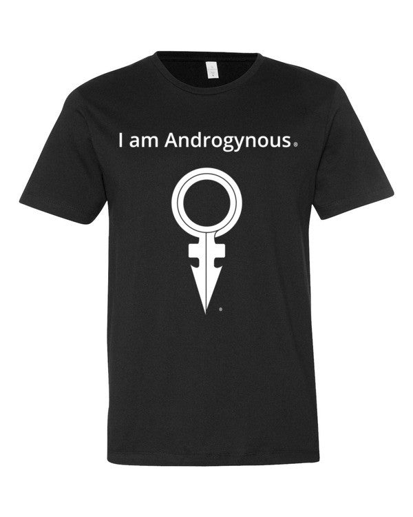 I AM ANDROGYNOUS+SYMBOL WHITE ON BLACK PRINTED FINE JERSEY COTTON -T-SHIRT
