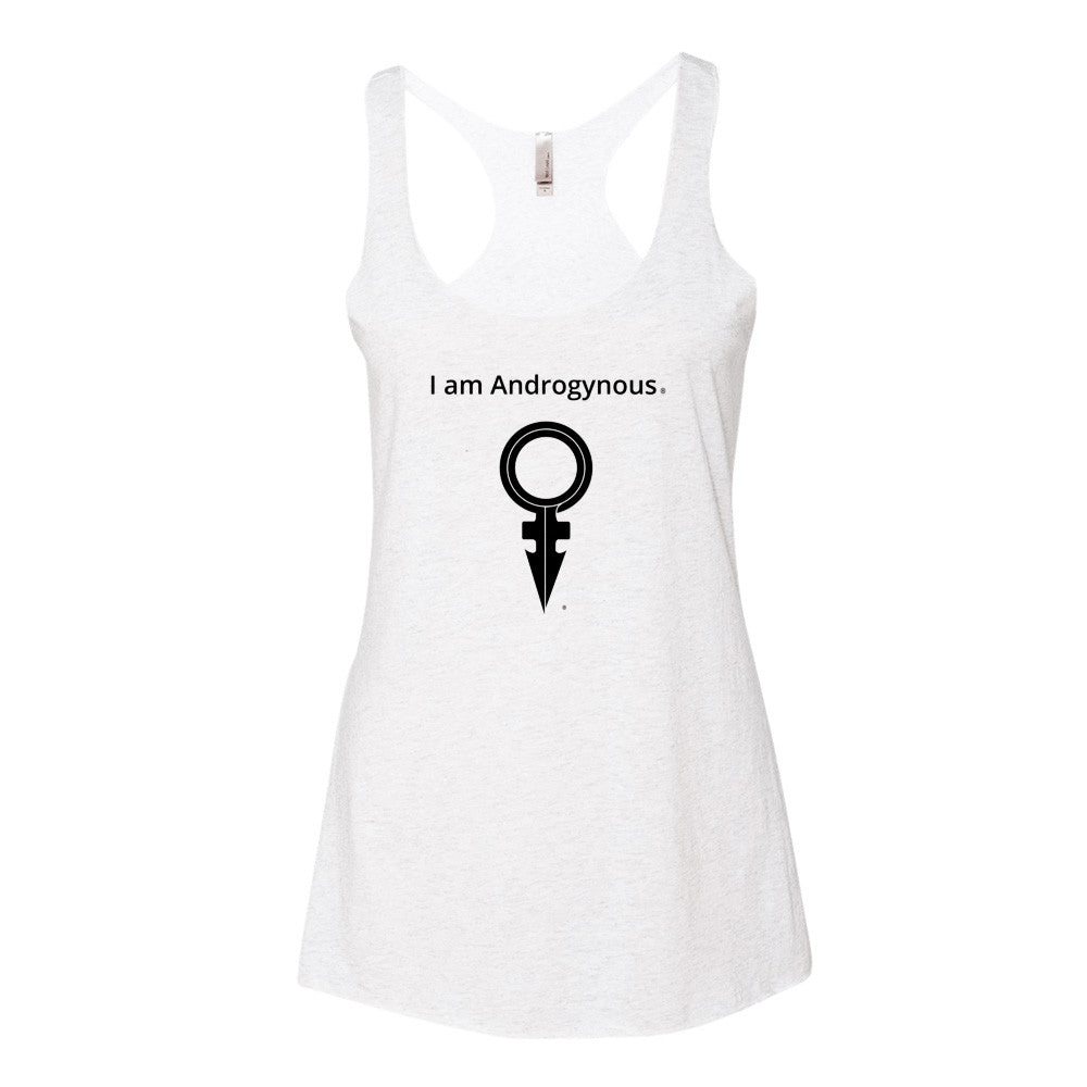 I AM ANDROGYNOUS + SYMBOL BLACK ON WHITE PRINTED RINGSPUN COTTON-JERSEY-T-SHIRT