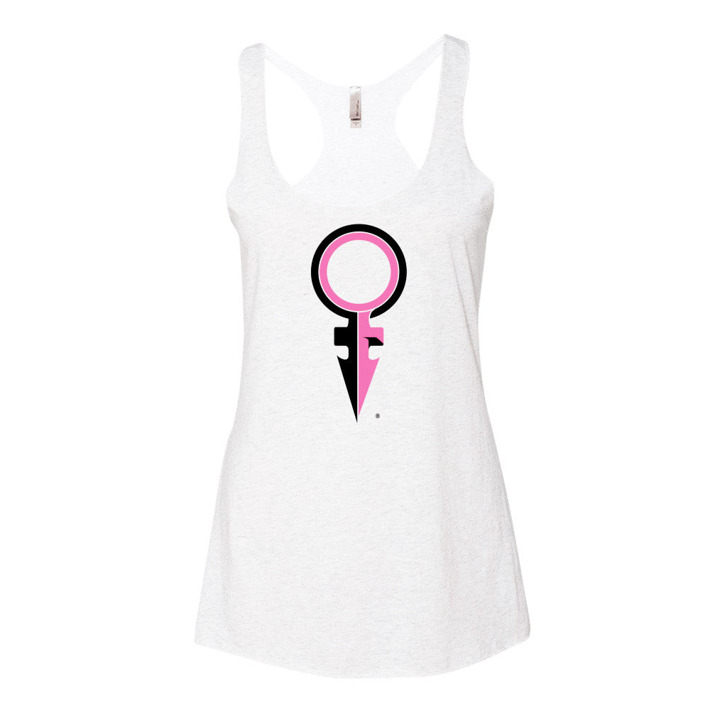 ANDROGYNOUS SYMBOL PINK AND BLACK ON WHITE PRINTED RINGSPUN COTTON-JERSEY-T-SHIRT