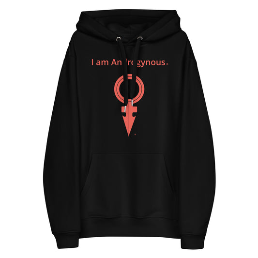 I AM ANDROGYNOUS + SYMBOL RED ON BLACK PRINTED RINGSPUN  Premium eco hoodie