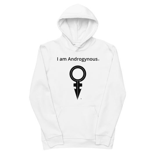I AM ANDROGYNOUS + SYMBOL BLACK ON WHITE PRINTED RINGSPUN Unisex essential eco hoodie