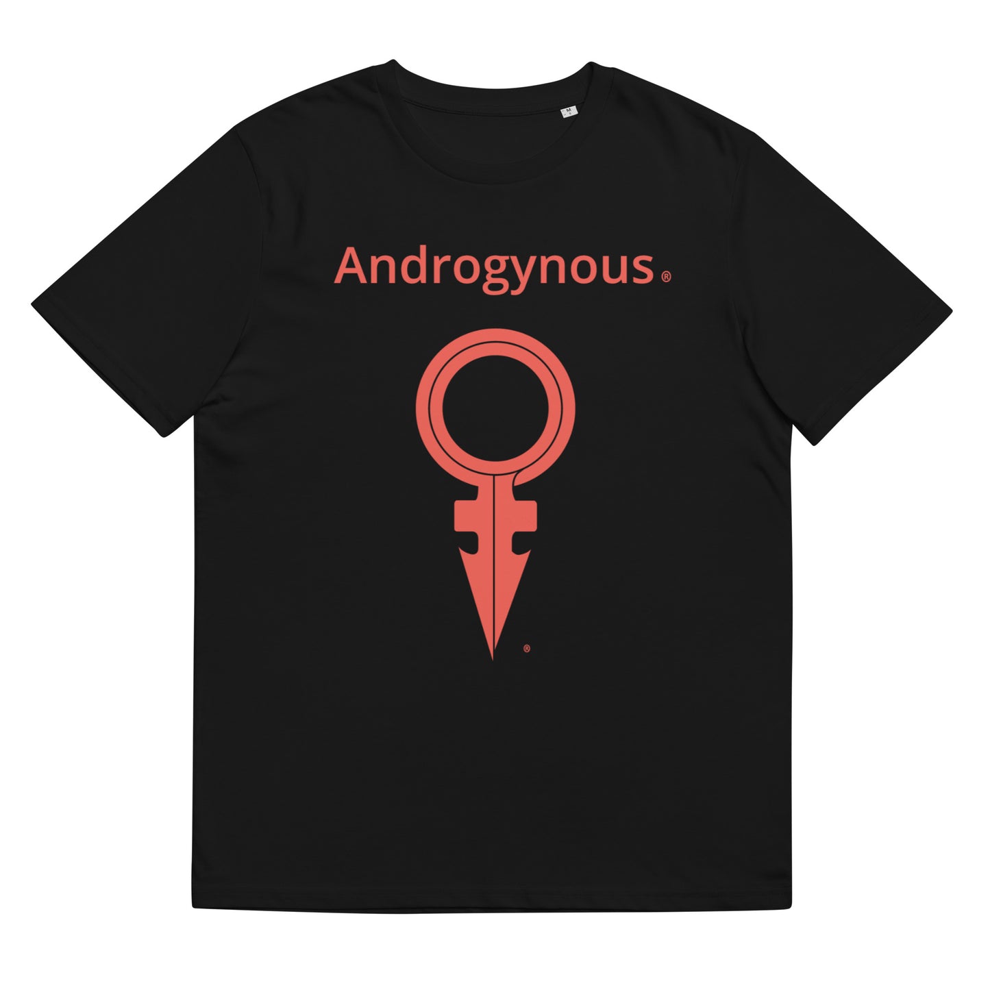 ANDROGYNOUS + SYMBOL RED ON BLACK PRINTED RINGSPUN Unisex organic cotton t-shirt