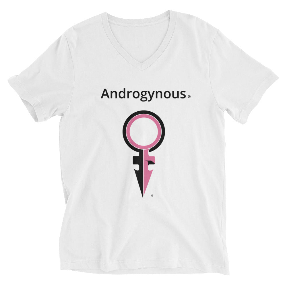 ANDROGYNOUS + SYMBOL PINK AND BLACK ON WHITE PRINTED Unisex Short Sleeve V-Neck T-Shirt