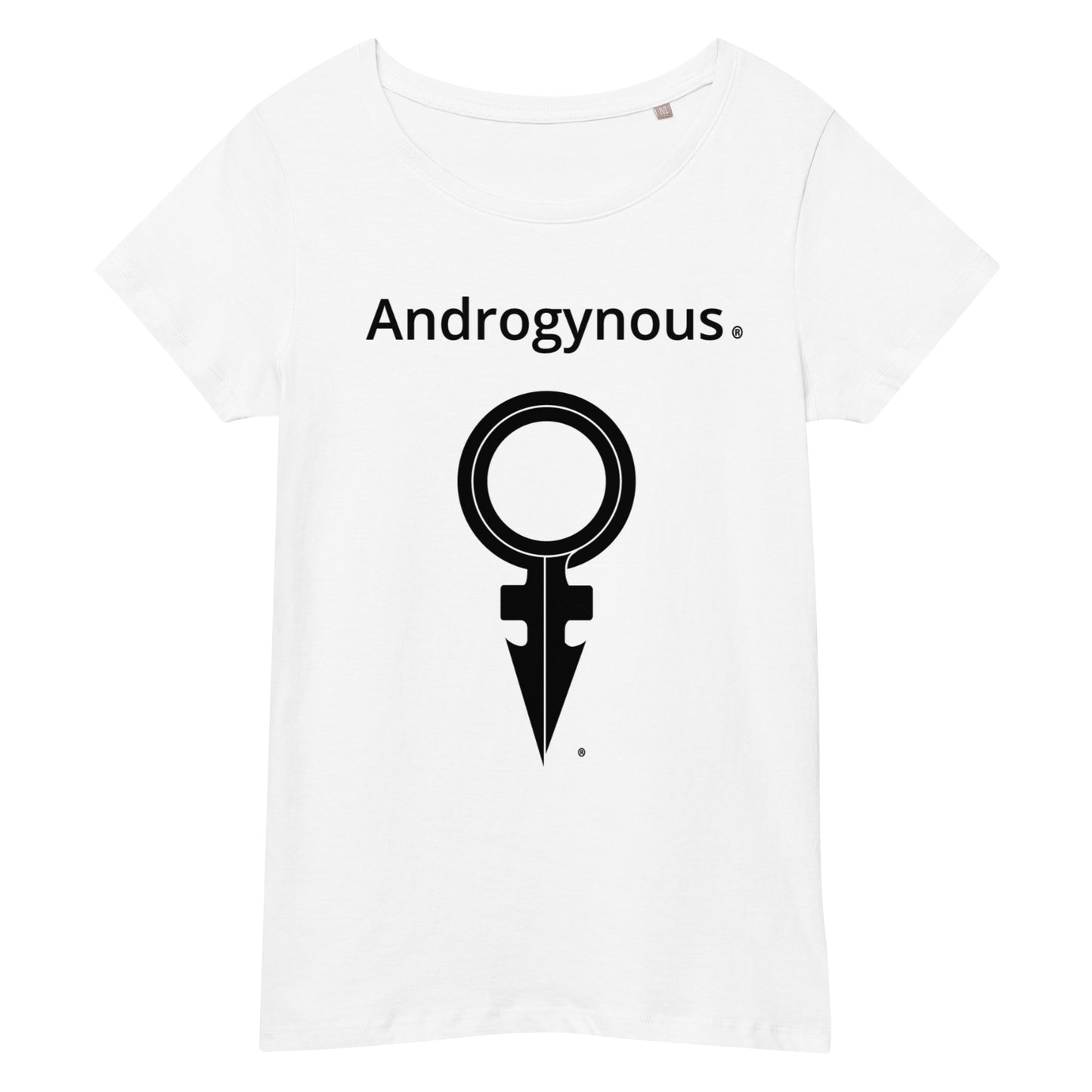 ANDROGYNOUS + SYMBOL BLACK ON WHITE PRINTED RINGSPUN Women’s basic organic t-shirt