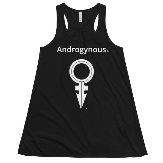 ANDROGYNOUS + SYMBOL WHITE ON BLACK PRINTED RINGSPUN Women's Flowy Racerback Tank
