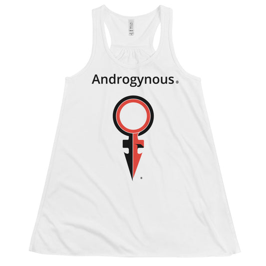 ANDROGYNOUS + SYMBOL BLACK AND RED ON WHITE PRINTED RINGSPUN Women's Flowy Racerback Tank