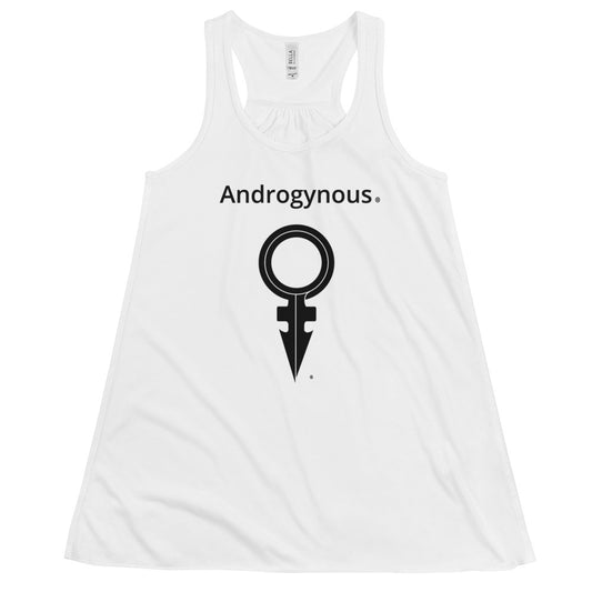 ANDROGYNOUS + SYMBOL BLACK ON WHITE PRINTED RINGSPUN Women's Flowy Racerback Tank